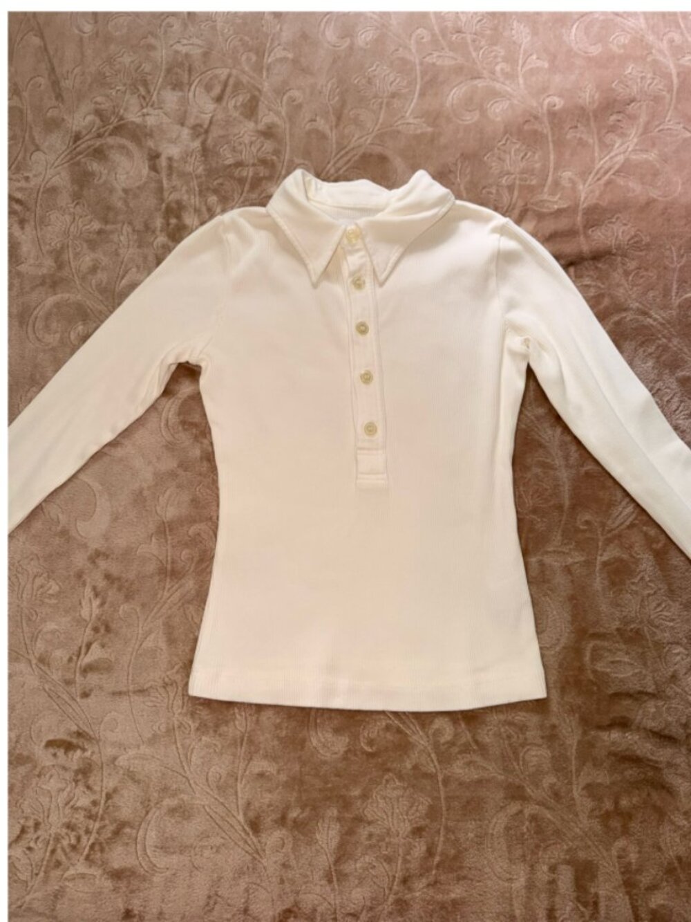 CITIZENS OF HUMANITY - Ribbed jersey polo shirt cream color, Size S - Picture 5 of 10